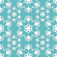 Winter seamless pattern with white snowflakes on blue background. Vector illustration for fabric, textile wallpaper, posters, gift wrapping paper. Christmas vector illustration. Falling snow