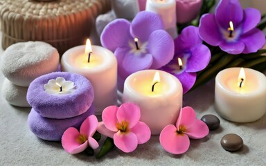Fototapeta na wymiar Soothing Pink and Purple Candles
