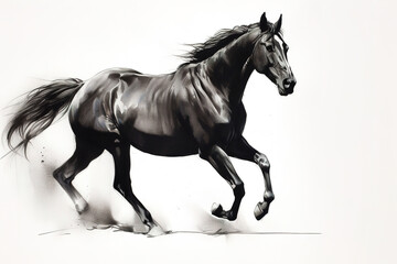 Obraz na płótnie Canvas Gorgeous galloping horse in a silhouette. Charcoal drawing, generative art