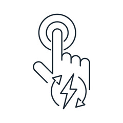 Hand with energy. energetic action. Fast reaction. Situation control.  Vector linear icon isolated on white background.