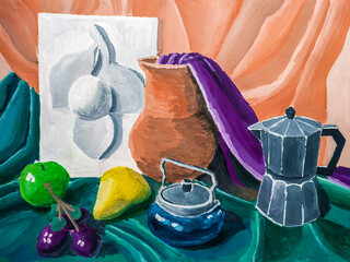 Still life in gouache, Grisaille, Natura. © Yevheniia