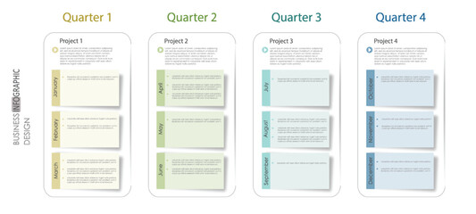 infographic timeline business quarterly project schedule 12 month template diagram Modern component timeline template. presentation infographics vector.