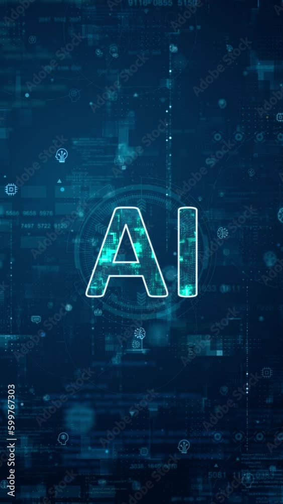 Poster motion graphic of blue digital ai letter and futuristic circle hud big data processed with grid line