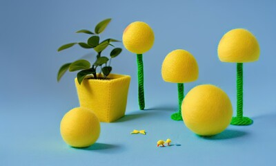 Playful and colorful balls with mushrooms