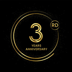 Naklejka premium 3 years anniversary with golden circle glitter and double circle line vector template