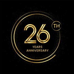 26 years anniversary with golden circle glitter and double circle line vector template