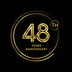 48 years anniversary with golden circle glitter and double circle line vector template