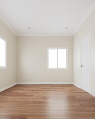 Fototapeta na wymiar The cream-colored room with wooden floors looks warm.3D illustration 