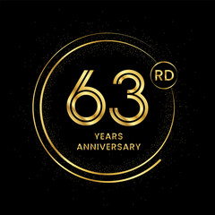 63 years anniversary with golden circle glitter and double circle line vector template