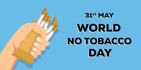 world no tobacco day horizontal banner with hand squeeze cigarettes