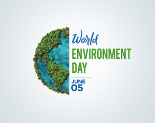 World environment day 2023 3d concept background. Ecology concept. Design with globe map drawing and leaves isolated on white background. Better Environment, Better Tomorrow. - obrazy, fototapety, plakaty