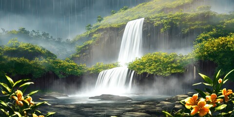 Captivating Waterfall in a Lush Green Forest