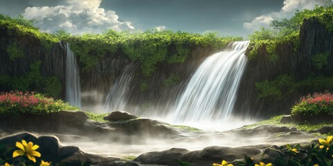 Fototapeta na wymiar Captivating Waterfall in a Lush Green Forest