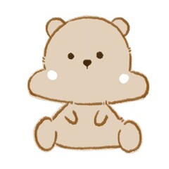 Cartoon character shaped like a bear or a squirrel, the whole body is brown, doing a sitting position.