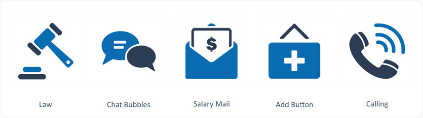 A set of 5 Business icons as law, chat bubbles, salary mail