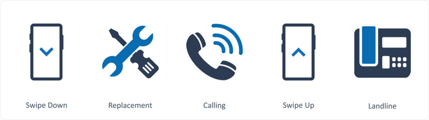 A set of 5 Business icons as swipe down, replacement, calling