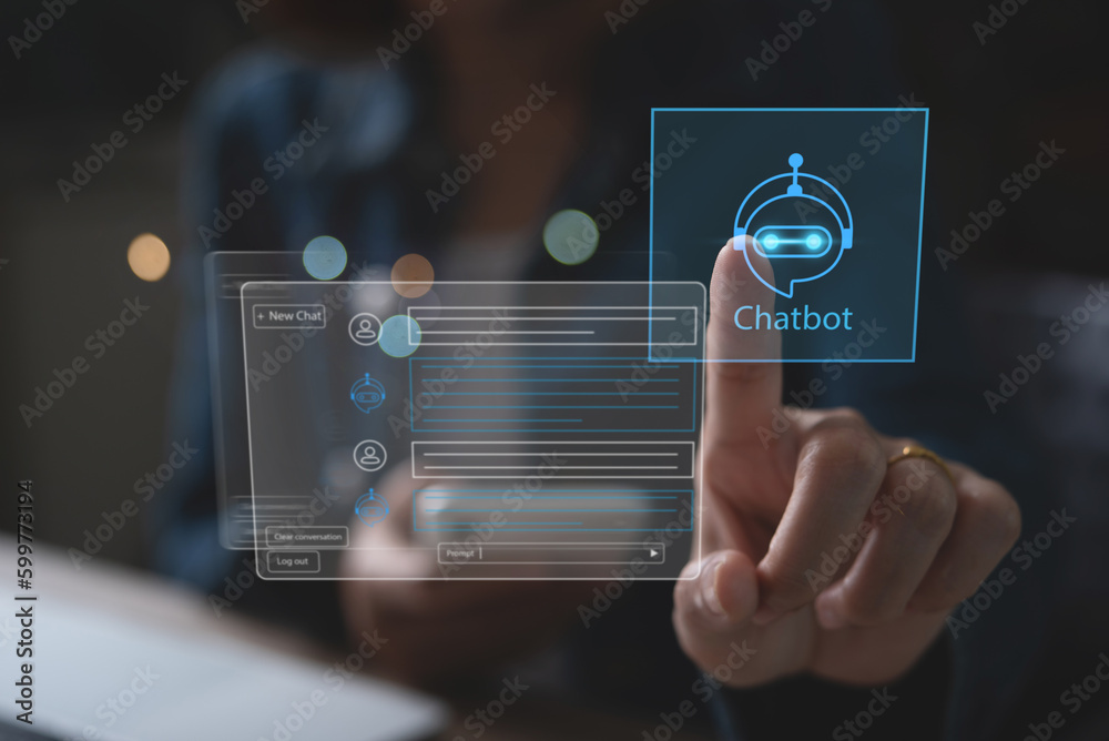 Wall mural chatbot conversation assistant, ai artificial intelligence technology concept. casual business man c