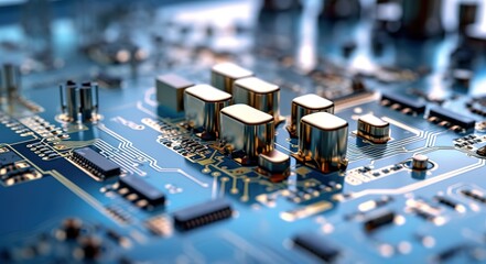 Close-up of electronic circuit board. Technology and science background., Generative AI illustration