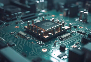 Fototapeta na wymiar Close-up of electronic circuit board. Technology and science background., Generative AI illustration