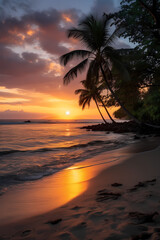 Idyllic Beach Sunset with Palm Trees - Romantic Vacation Spot