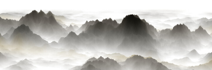 view of the mountains in the fog