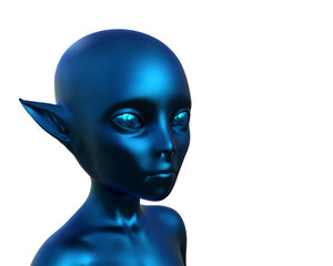 3d render. Portrait of a blue elf on a white background. 
