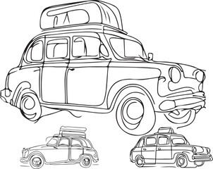 Set of Indian taxi line art vector 