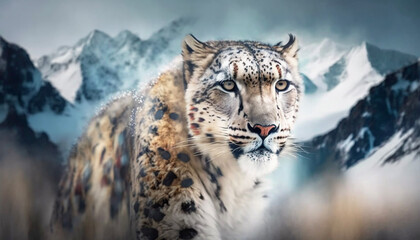 Leopard in the snow. Generative ai