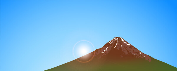 夏の富士山と日の出のイラスト