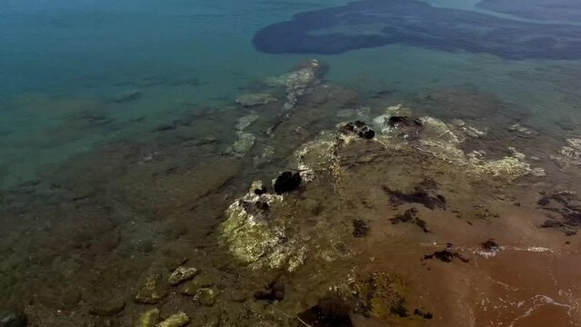 Shallow Waters on the Seashore. No Audio. 4K. Aerial view of the Aegean coast, No persons.