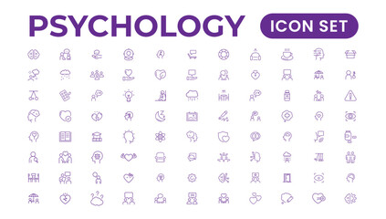Psychology and mental line icons collection. Big UI icon set in a flat design. Thin outline icons pack. Vector illustration EPS10