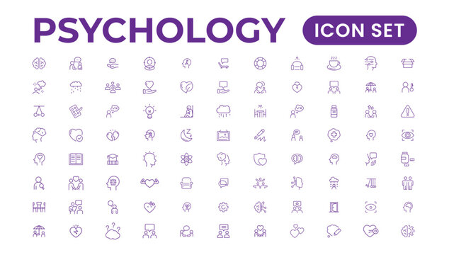 Psychology and mental line icons collection. Big UI icon set in a flat design. Thin outline icons pack. Vector illustration EPS10