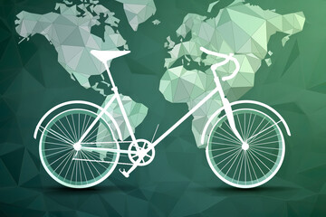 World Bicycle Day, 3rd June, bicycle and world map. Can be use for poster, banner, background, and wallpaper - Generative AI.