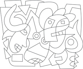 abstract doodle coloring page containing face shapes