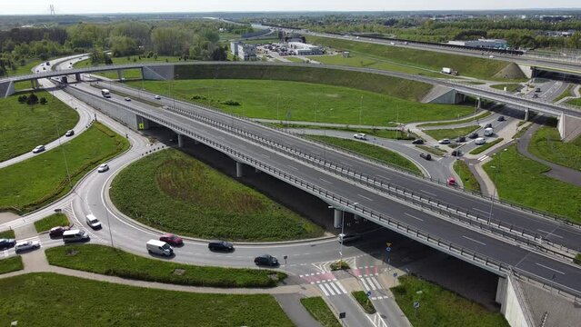 Large crossroad on few levels and rondo in Wroclaw, Poland. Connecting roads between few major cities in Poland.