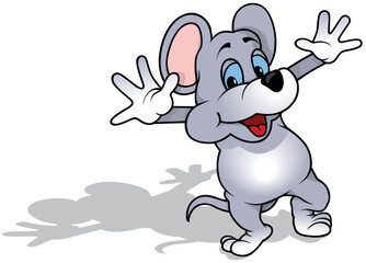 Blue-eyed Gray Mouse with Smile and Open Arms