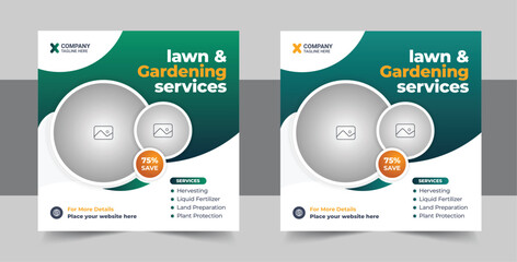 Lawn care and Gardening service social media post template design, Gardening and Landscaping service social media post layout, Agro farm services social media post or web banner