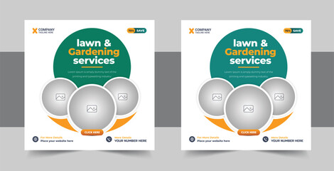 Lawn or gardening services social media post template, Gardening and Landscaping service social media post in green layout