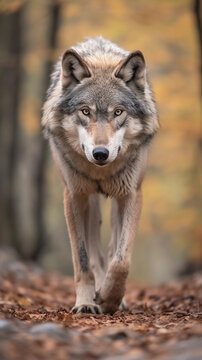 The Approaching Wolf: Captivating Wildlife Photography of a Wolf Walking Towards Camera - Generative AI