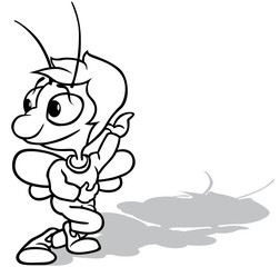 Drawing of a Beetle with a Turned Head and a Raised Hand