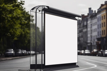 A blank advertising billboard placeholder template on the city street, an empty mock-up of an outdoor poster, street advertising mockup - Generative AI