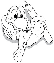 Drawing of a Lying Parrot Holding a Crayon