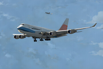 Fototapeta na wymiar Jumbo jet airplane in flight preparing for landing at the airport Generated Ai