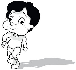 Drawing of a Dark Haired Boy on a Walk