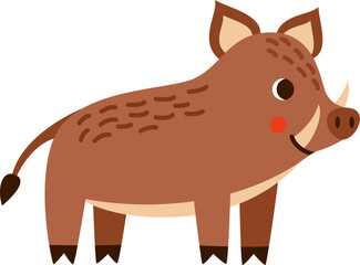 Vector illustration of cartoon cute boar isolated on blue background.