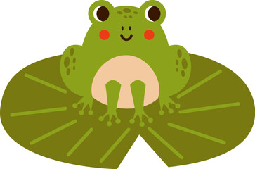 Vector illustration of cartoon cute frog isolated on blue background.