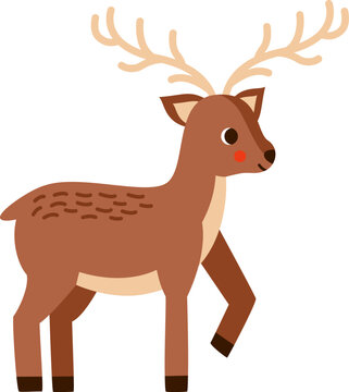 Vector illustration of cartoon cute deer isolated on blue background.