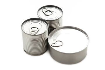 Tin silver cans for tinned food isolated on background