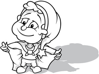 Drawing of a Standing Leprechaun in Clothes with a Cloak