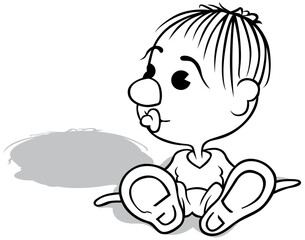 Drawing of a Little Boy with a Pacifier in his Mouth Sitting on the Ground